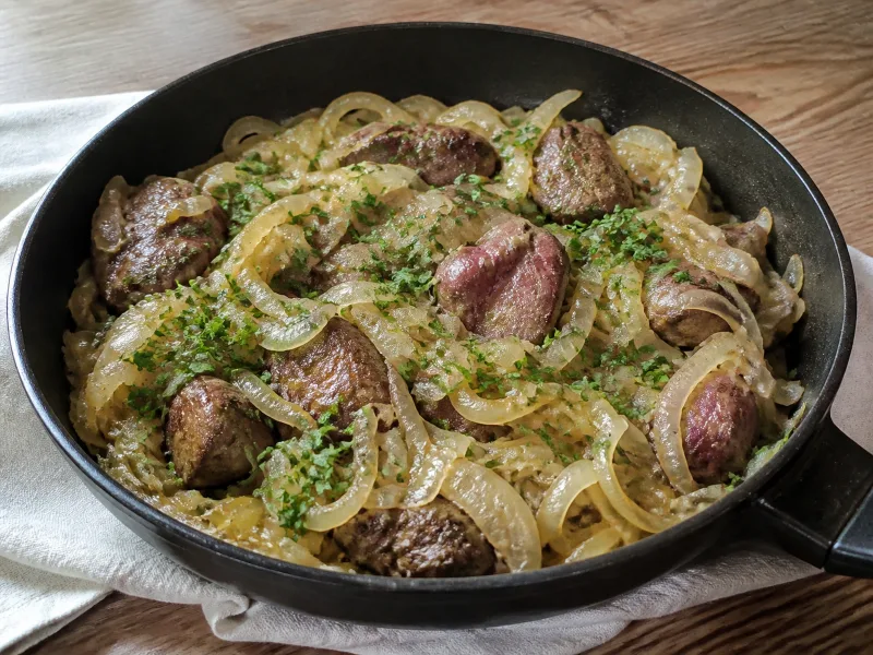 Chicken livers with onion
